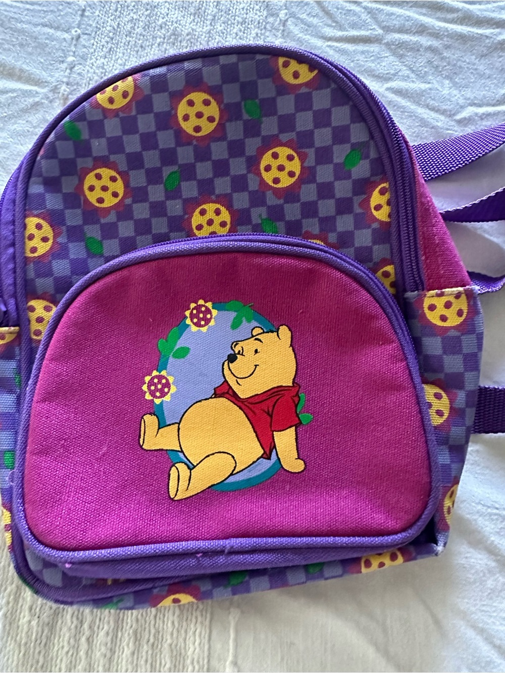 Vintage Disney Purple Winnie the Pooh Kids Backpack with Pink Front Pocket - Picture 2 of 10